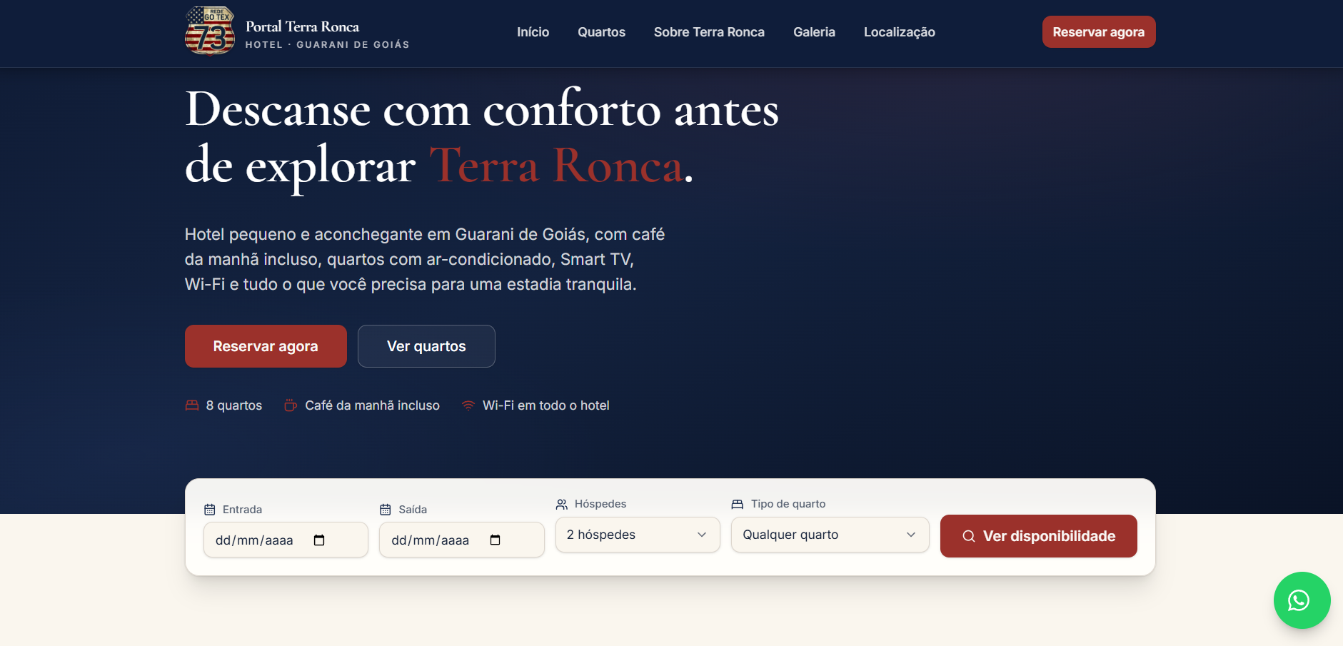 Site do Hotel Portal Terra Ronca — página inicial